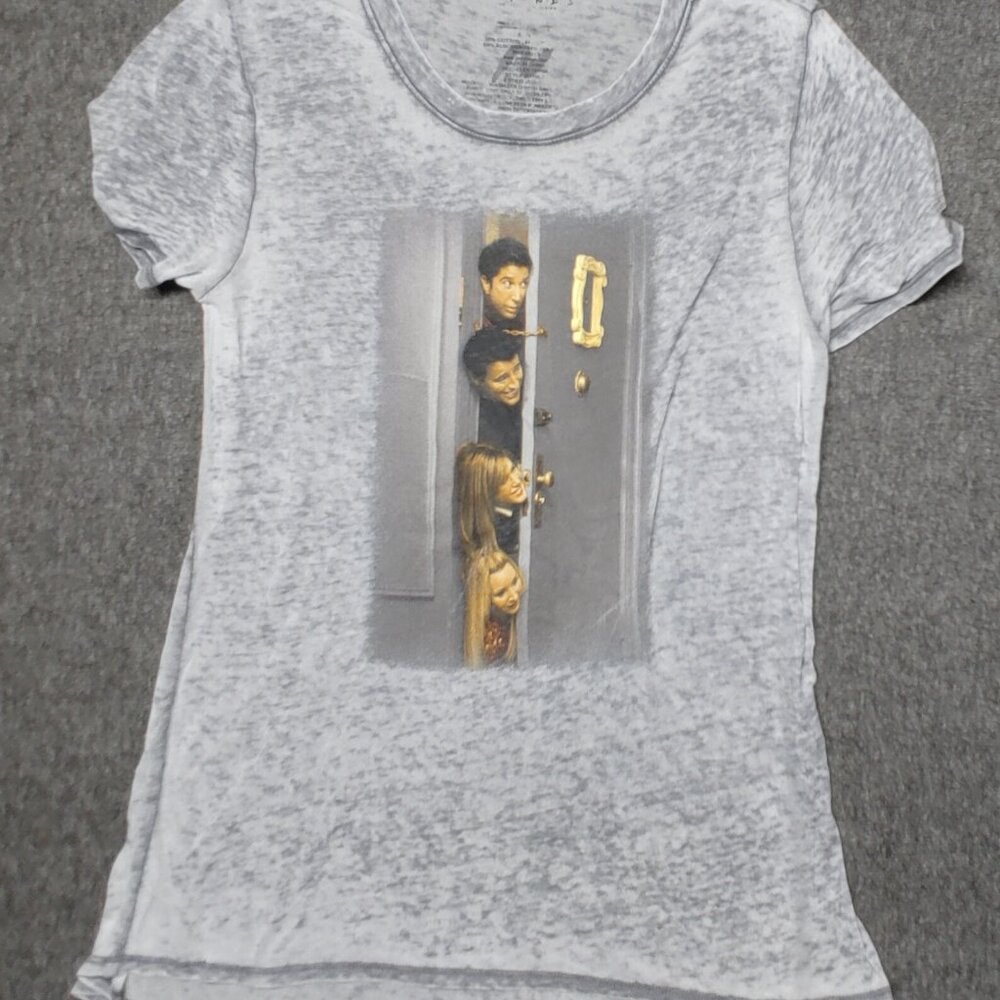 FRIENDS TV Show Women’s Gray T-Shirt Sz M | Ross Joey Rachel Phoebe Monica Door